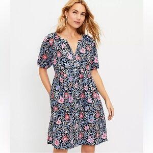 LOFT Tall Spring Bloom Button Swing Dress- Floral